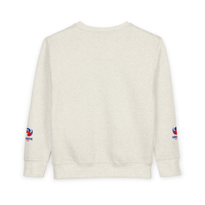 Sudadera ALASO para niños pequeños — Cuello redondo minimalista y acogedor con un pequeño parche de corazón en la manga